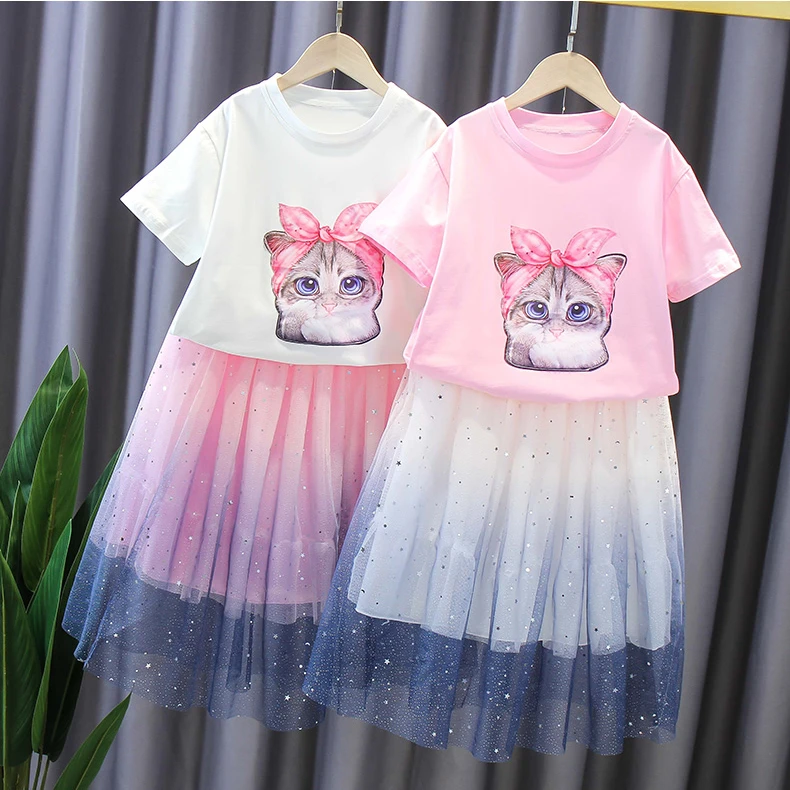 醋醋熊女童套装2025夏季新款童装时尚女童女孩潮流中大童T恤套装