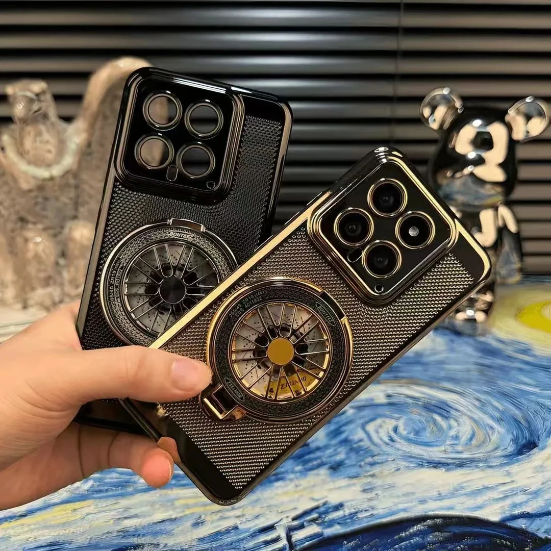 解压陀螺支架适用小米14手机壳网格散热xiaomi 14pro全包保护防摔