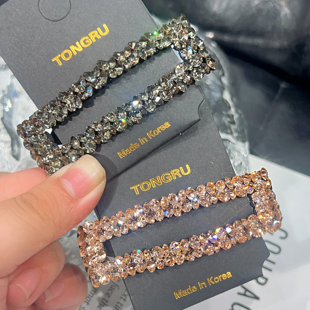 韩国高级施华立钻方形空心掰掰夹边夹少女精致简约百搭发卡气质女