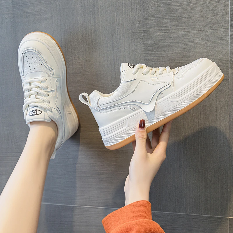 真皮网红小白鞋女2025新款春秋厚底松糕小个子运动老爹休闲板鞋潮