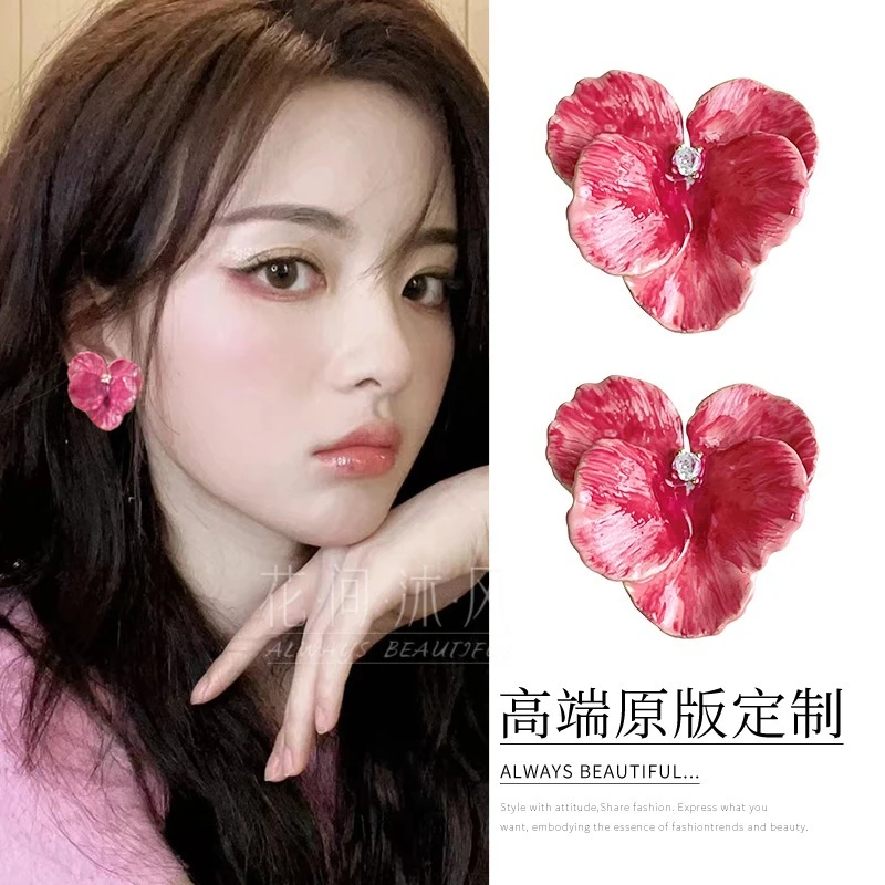 2023新款秋花朵耳环复古花瓣耳饰法式轻奢高级感耳坠小众气质耳钉
