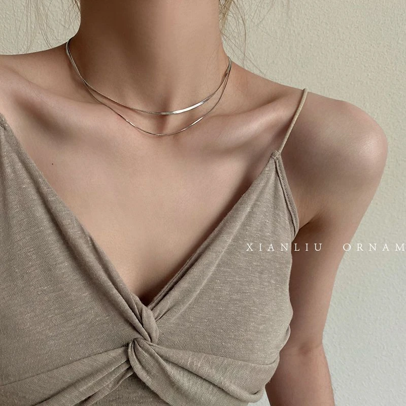 层叠戴蛇骨链项链女ins嘻哈冷淡风锁骨链小众设计感颈链配饰品