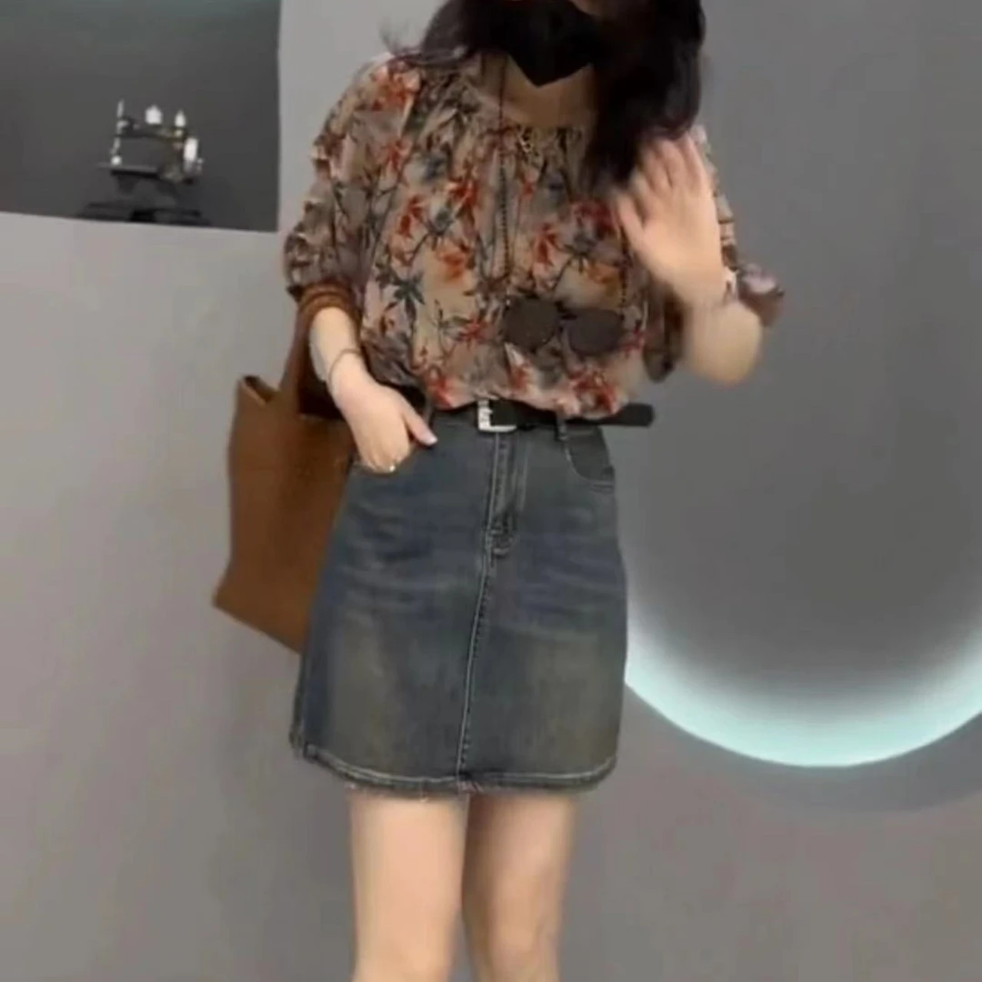 新款时尚舒适显瘦气质百搭短袖休闲洋气修身牛仔裙女装HY877