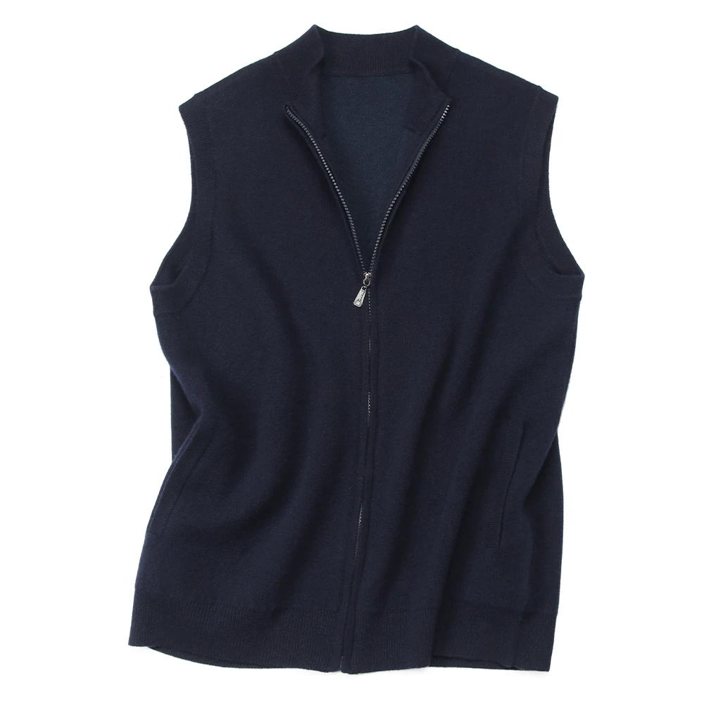 针织纯羊绒秋冬马甲保暖背心双层宽松加厚半高拉链开衫马甲羊绒衫