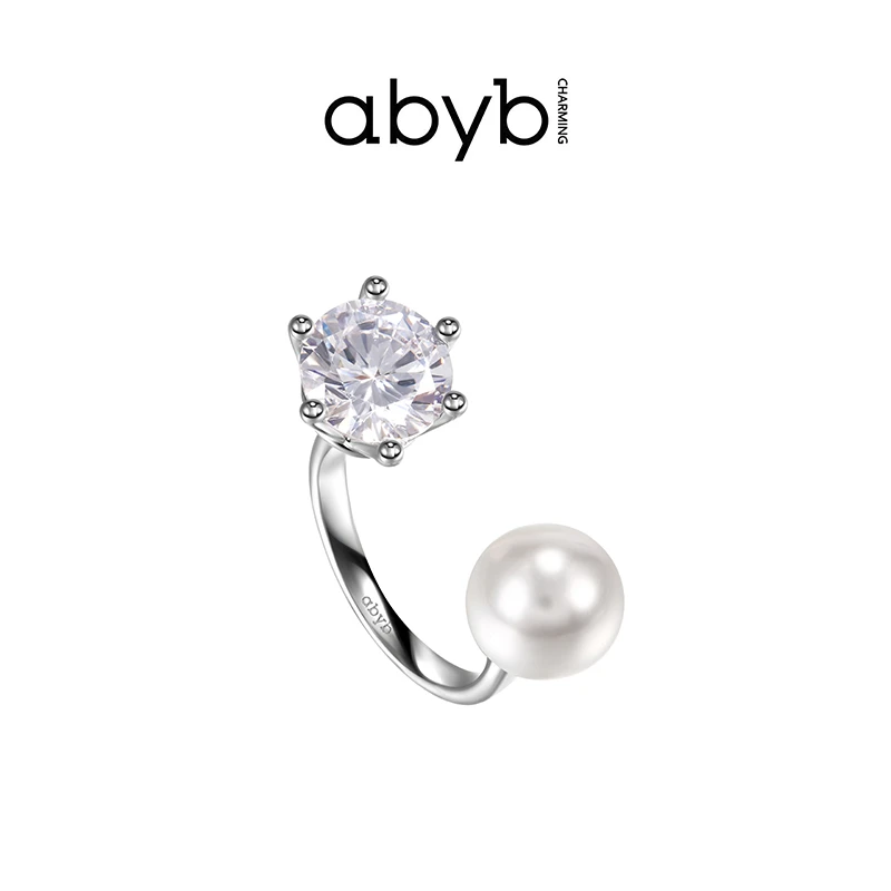 ABYBCHARMING 铜合金仿珍珠戒指 琉璃戒指经典轻奢时尚饰品简约