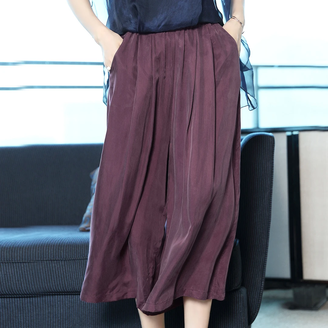 2023新款夏铜氨丝女裤阔腿裤女七分裙裤高腰宽松休闲裤子休闲大码