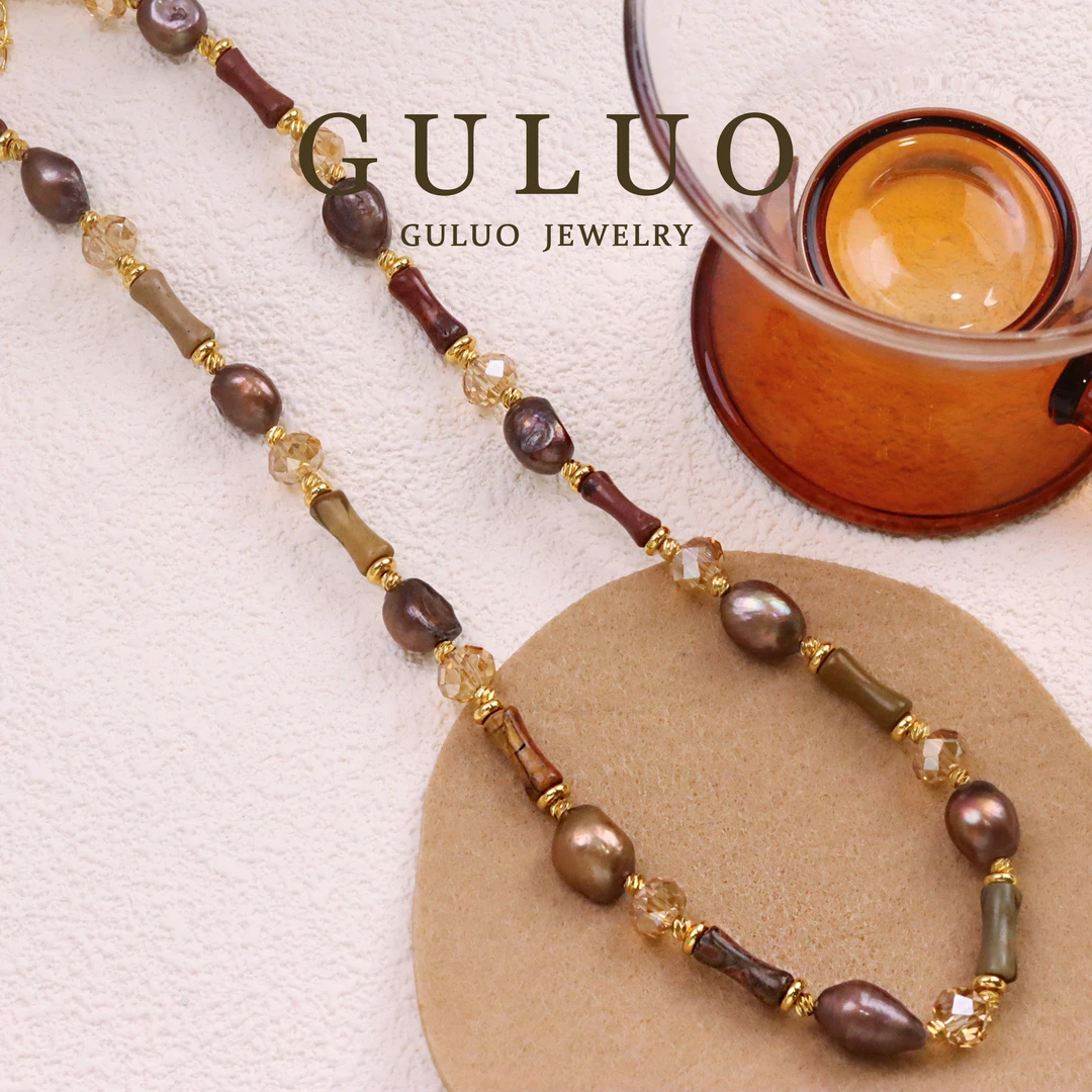 合金仿珍珠项链 国风竹节精致项链1749手作长款百搭