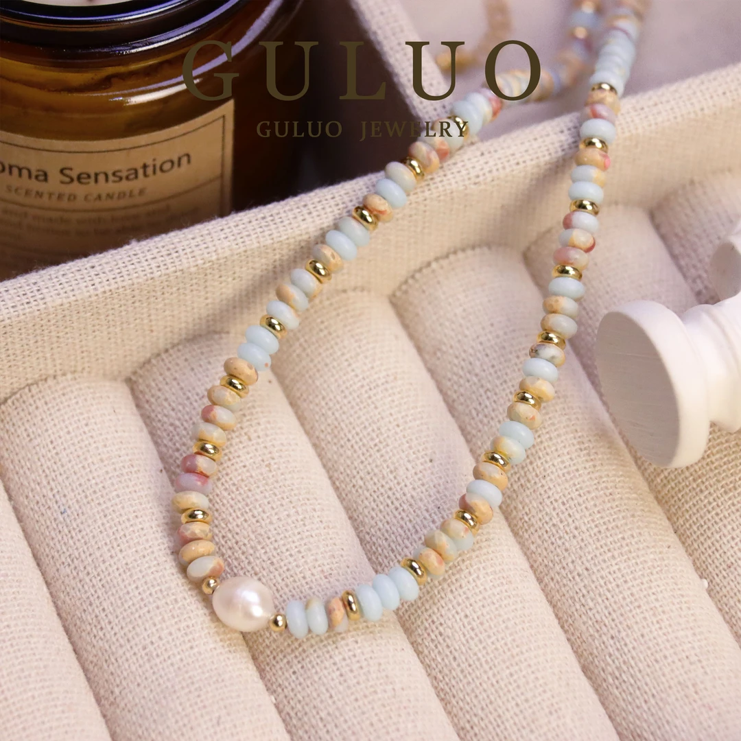 合金仿珍珠项链 石头串珠项链彩色百搭ins风小众设计1119