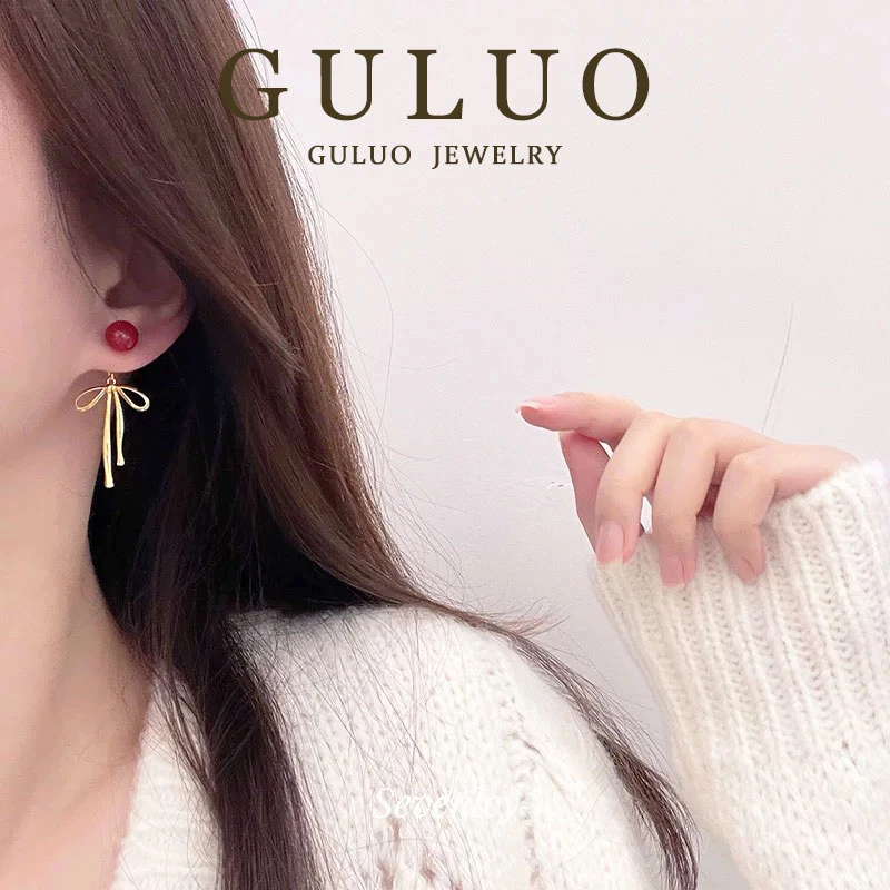 铜合金耳饰 【安可拉红蝴蝶】结两戴款百搭显白氛围感耳钉