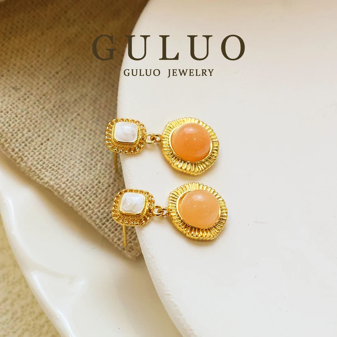 合金仿珍珠耳饰 新中式太阳耳钉1234