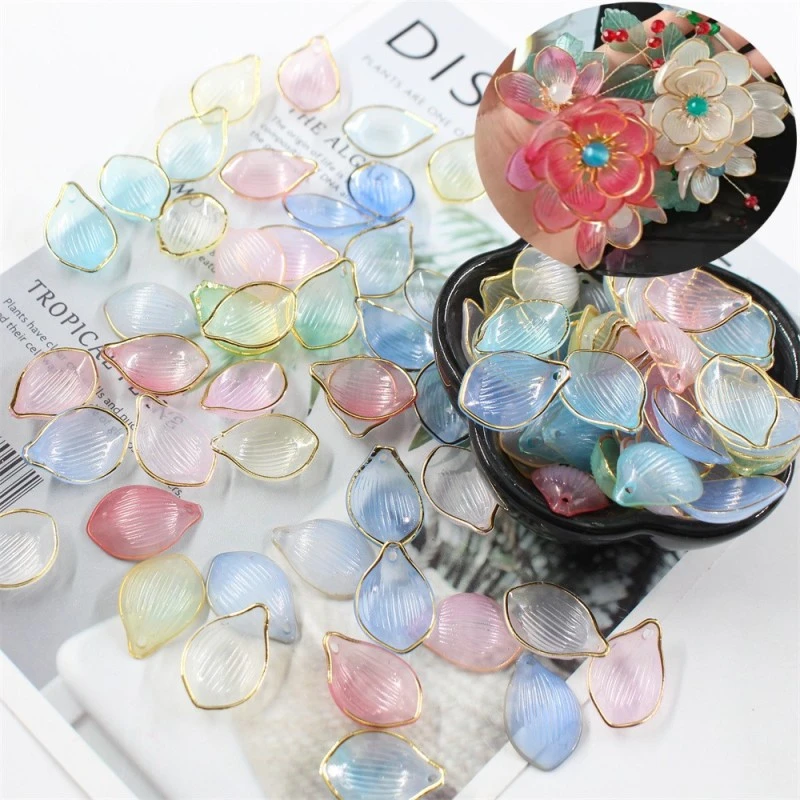 亚克力烫金边荷花花瓣磨砂透明超仙花瓣DIY古风发簪荷花花瓣配件