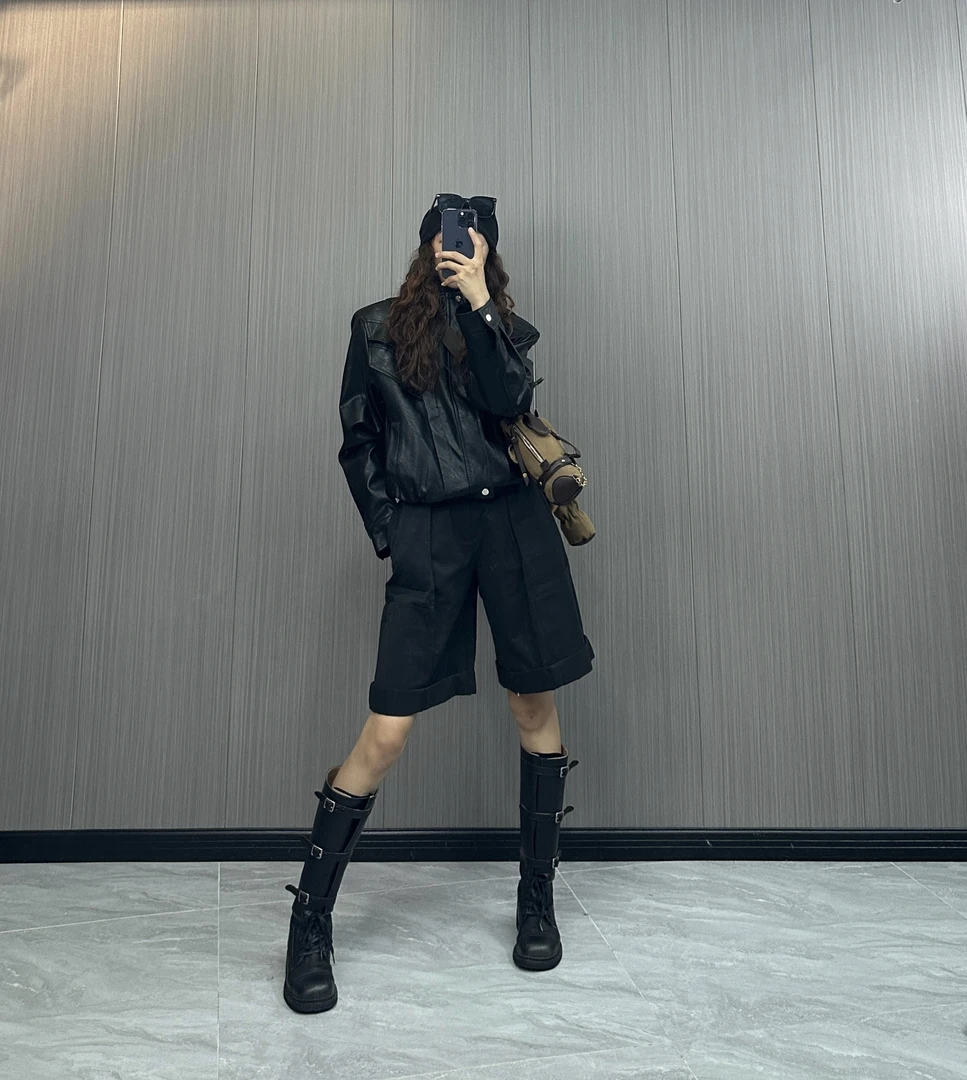 美式短款立领机车皮衣D166