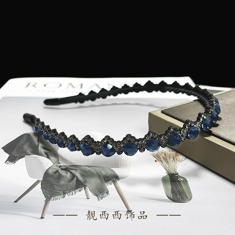 18451 莫兰迪色满钻带齿轻奢百搭气质发箍