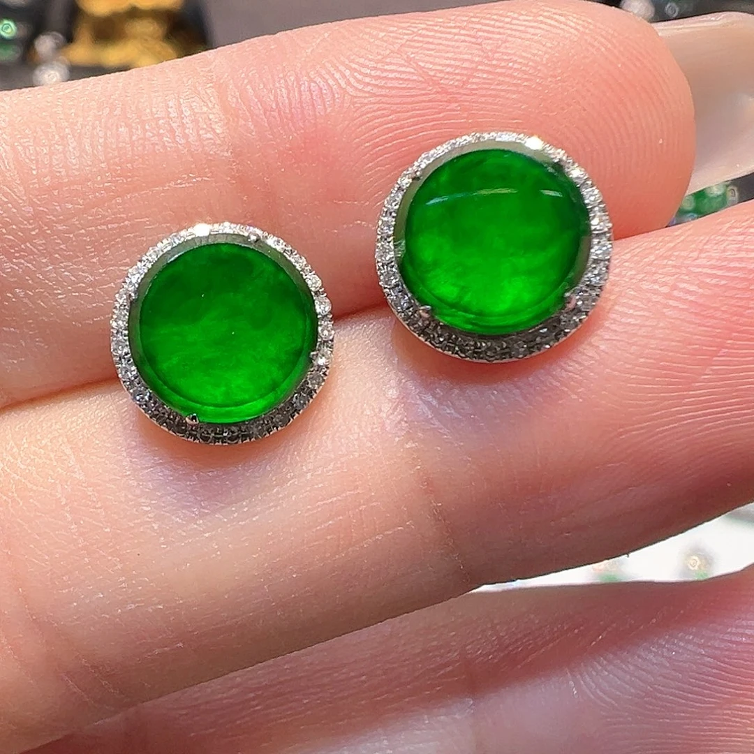 翡翠耳饰18K金镶嵌耳钉