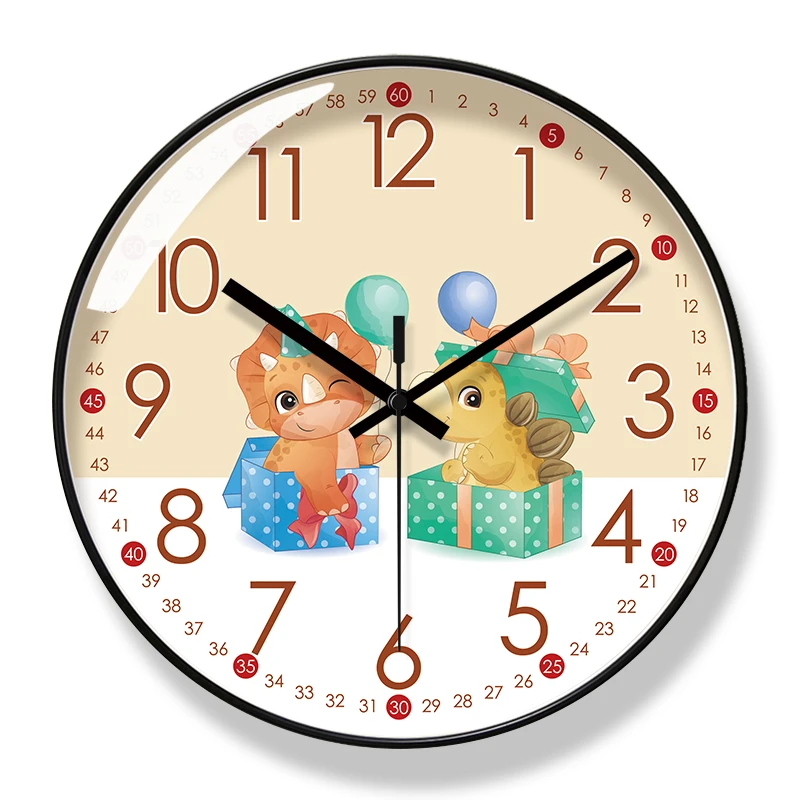 易普拉8210挂钟卡通恐龙家用时钟客厅静音机芯钟表静音扫秒石英钟