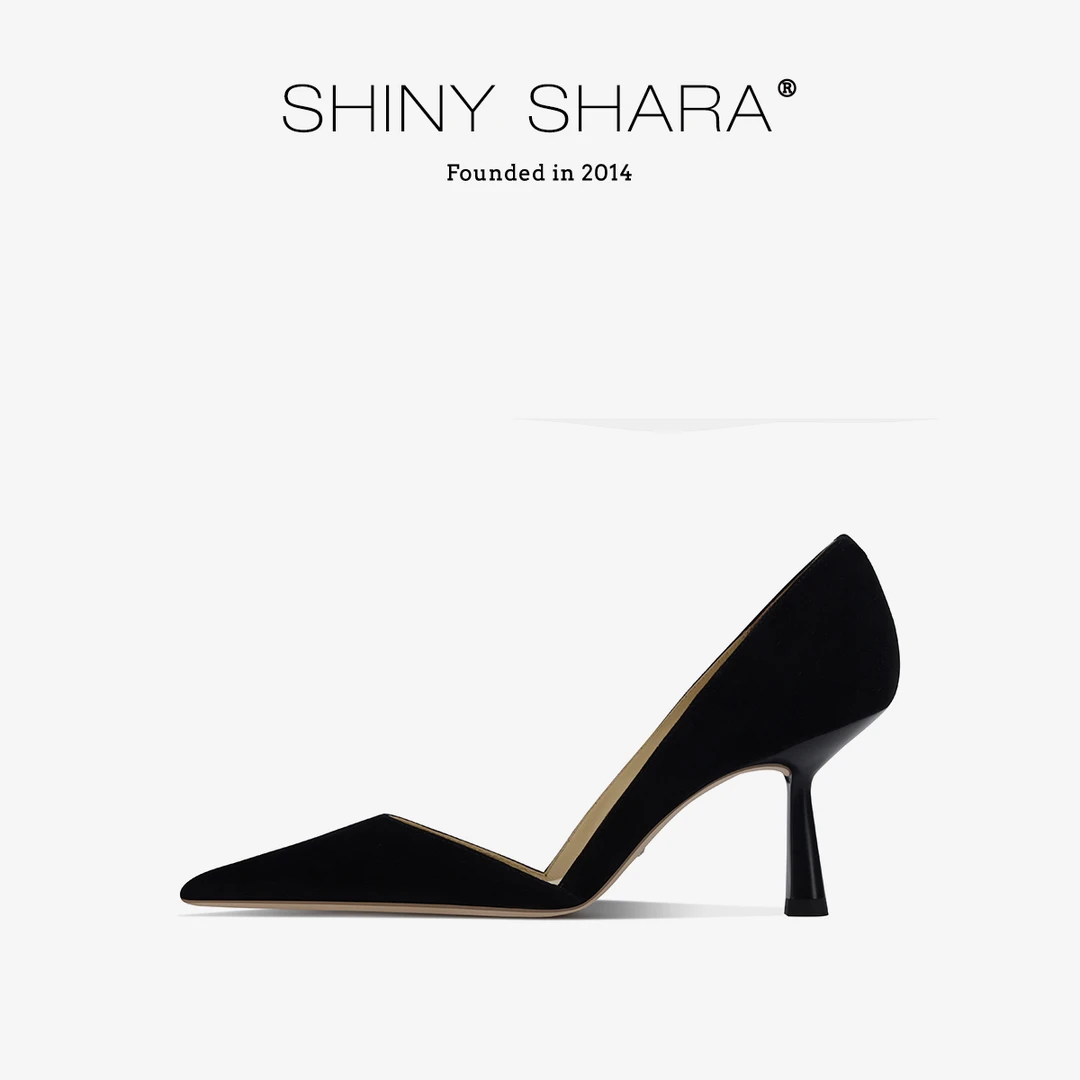 Shiny Shara/诗莎2025细高跟尖头细跟高跟鞋女黑色职业浅口高跟鞋