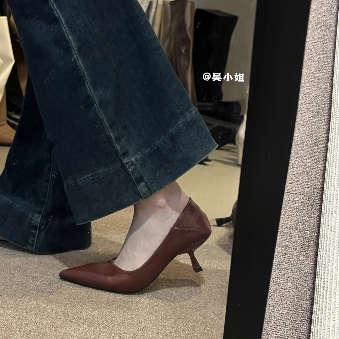 两个高度～2025春季新款尖头浅口高跟鞋时尚气质百搭小众豹纹单鞋