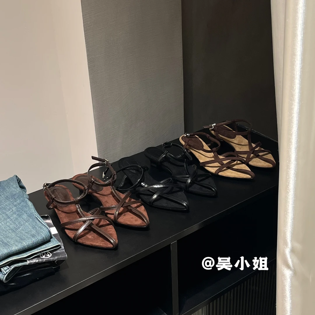 2025夏季新款时尚百搭法式气质高跟鞋尖头小众网红度假罗马凉鞋