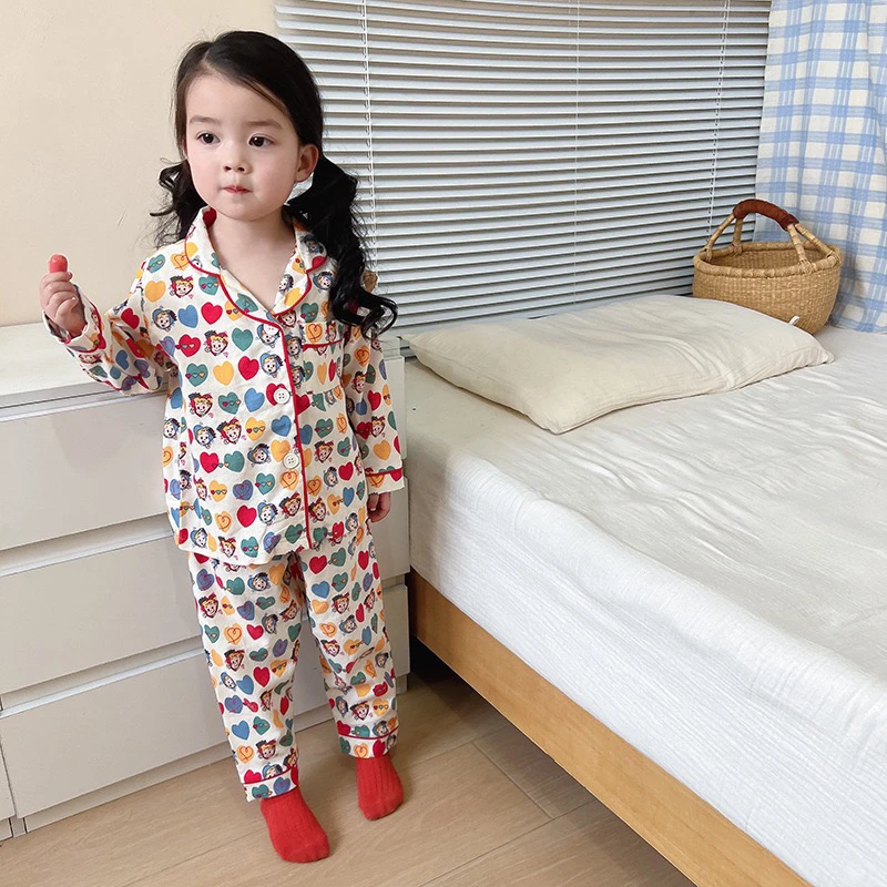 【亲子家居】原田爱心满印家居服长袖长裤纯棉柔软