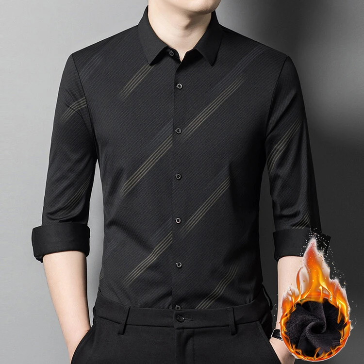 2023秋冬新款爆款高档男士加绒加厚衬衫长袖男款保暖衬衣轻奢正装