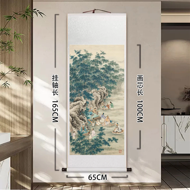 《竹林七贤图》玄关装饰画卷轴沙发背景墙挂客厅办公室茶复刻|室