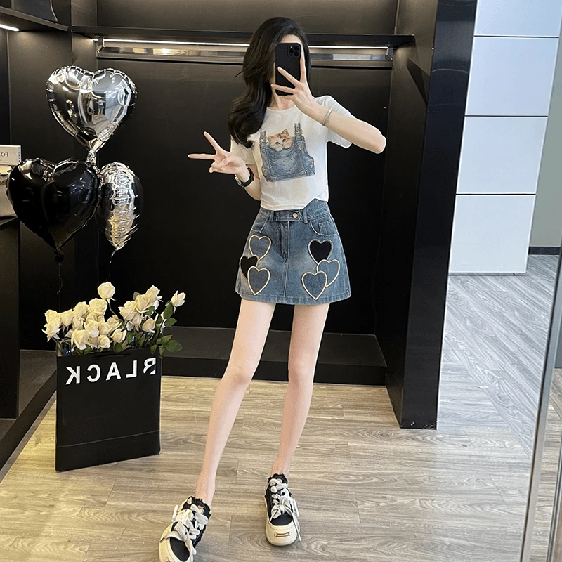 韩版多巴胺穿搭时尚夏季新款女装减龄短袖短裙裤短袖薄款潮