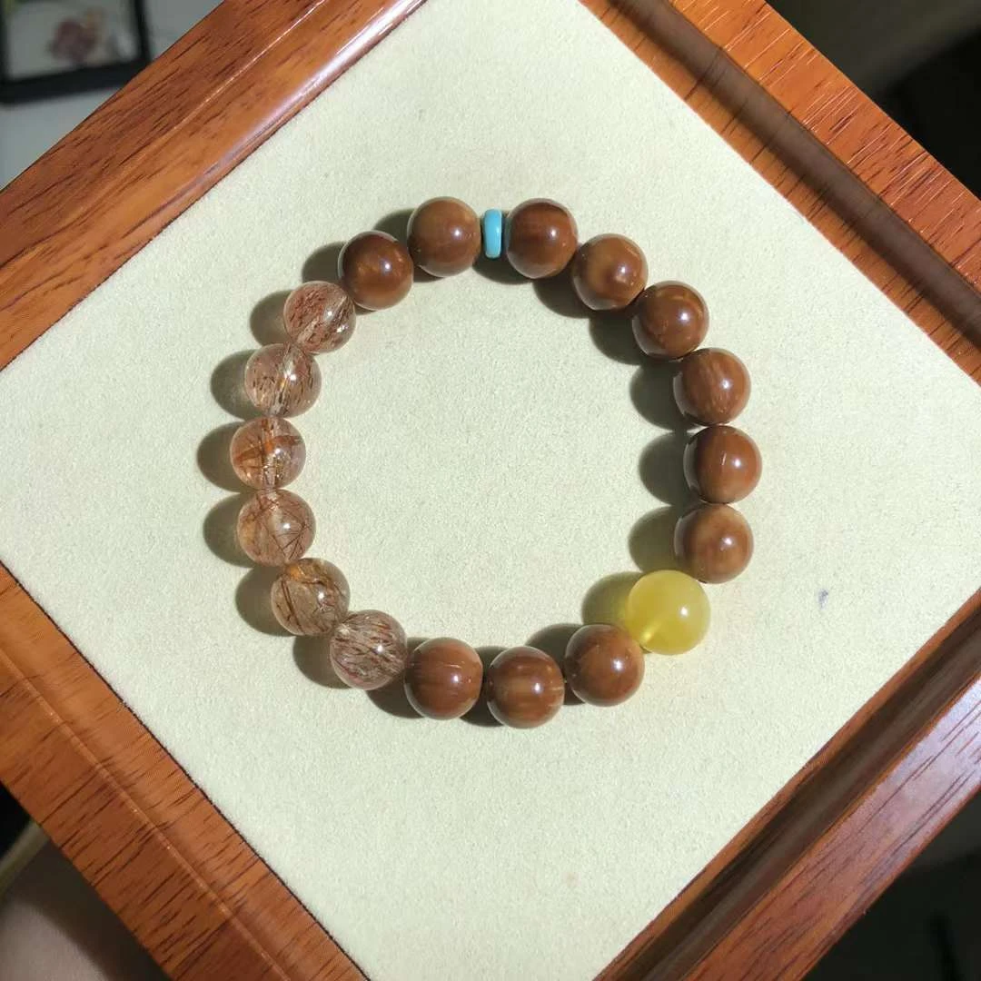 【不可方物】原创定制超七水晶库克手串搭配蜜蜡主珠绿松隔片