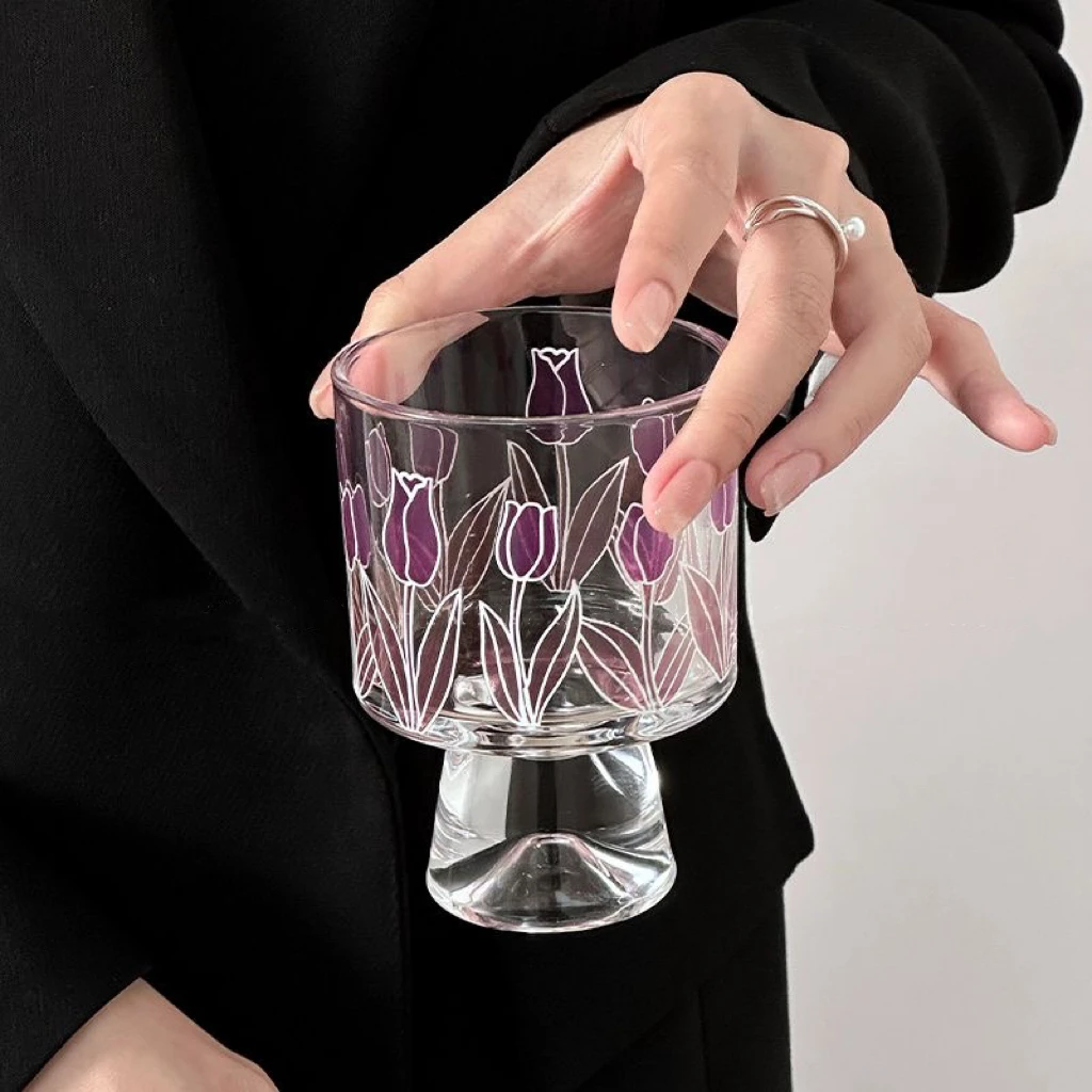新款创意日式高脚杯甜筒郁金香简约ins风咖啡杯水杯中古超Q牛奶杯