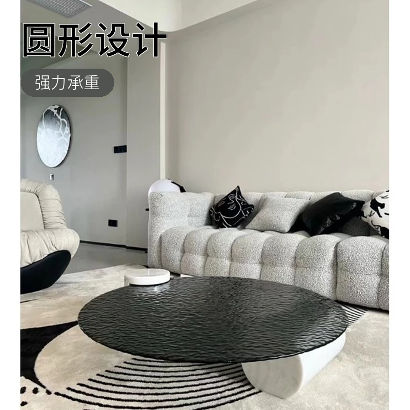 设计师水波纹茶几客厅家用小户型意式极简大理石圆形轻奢高级感