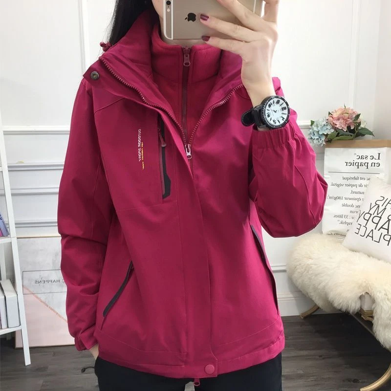 秋冬款冲锋衣男女韩版三合一可拆卸加绒加厚登山服旅行可印制外套