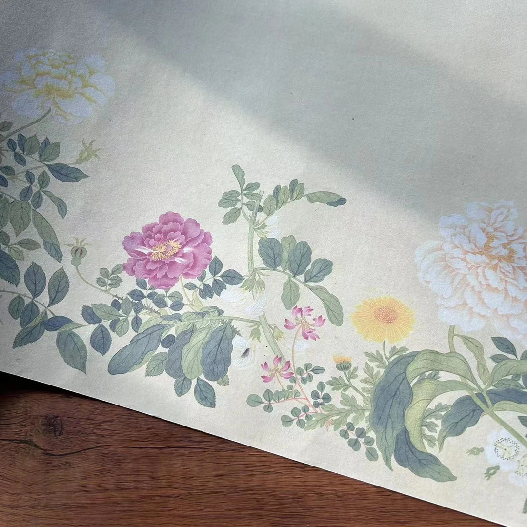 新品超级浮力加厚【蜡染百花图长卷】小楷行草书半生半熟作品宣纸