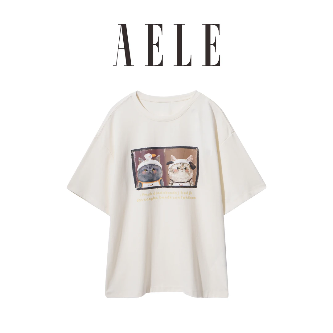 AELET8F2 0116 D 宽松dk卡通猫咪短袖T恤【M】