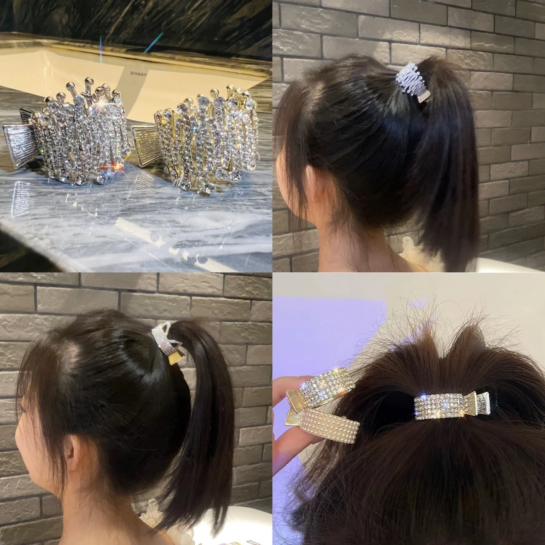合金发饰 气质女珠,珠发夹百搭高马尾固定神器发夹蓬松可爱时尚