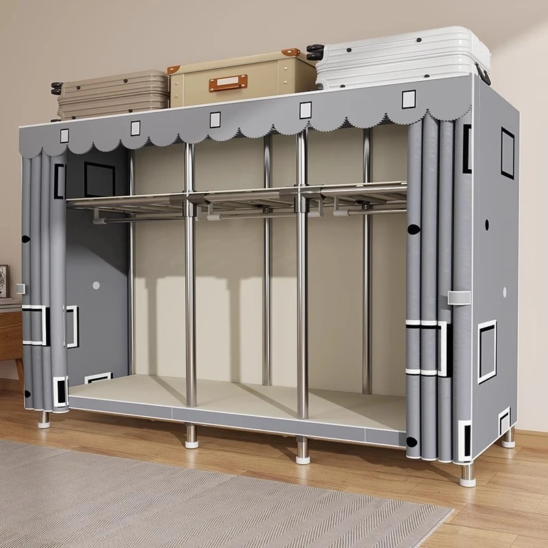 钢架布衣柜加固防尘耐用家用出租房钢管加厚经济型衣柜大衣橱储存