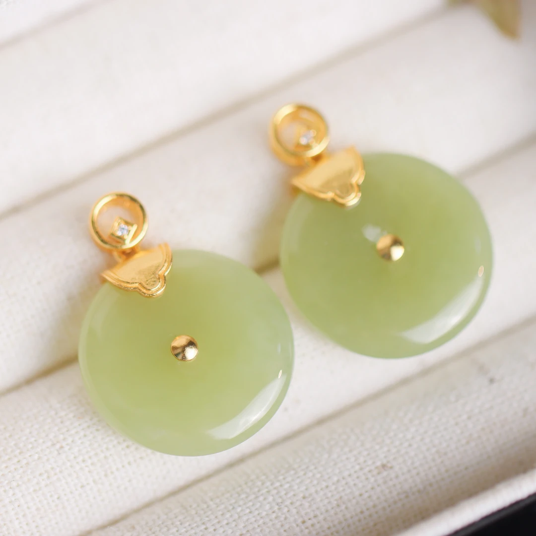 S925银镶嵌和田玉青玉平安扣吊坠 不含链 多样性发货 发其一