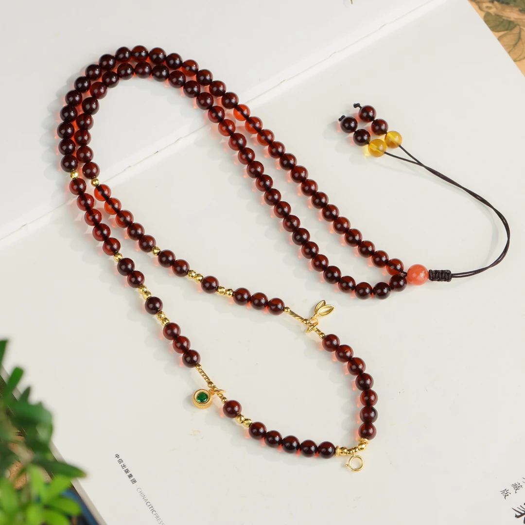 琥珀圆珠手工diy设计款百搭链民族风女款项链