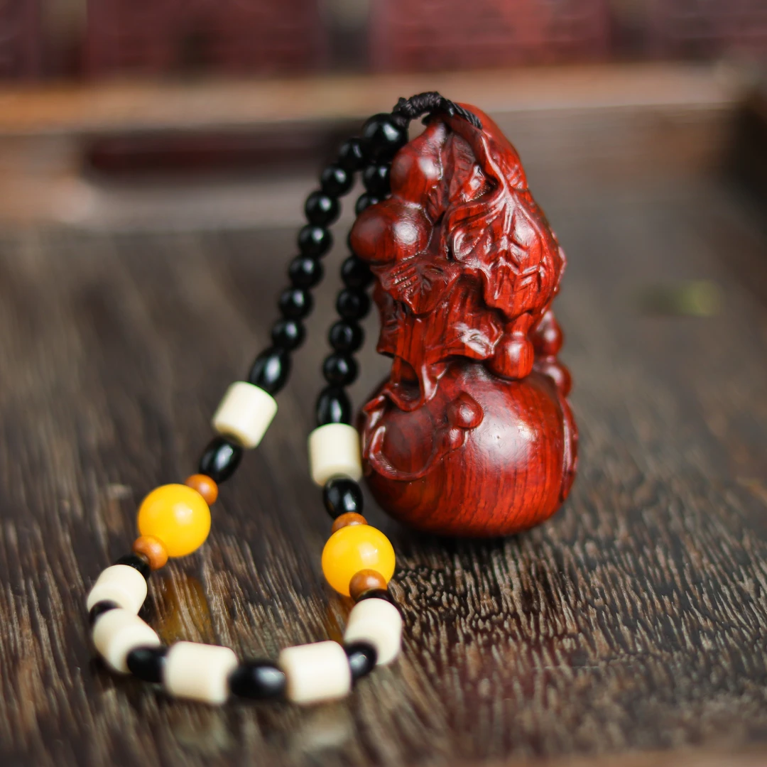 血檀葫芦精雕手把件挂饰 40mm×72mm±