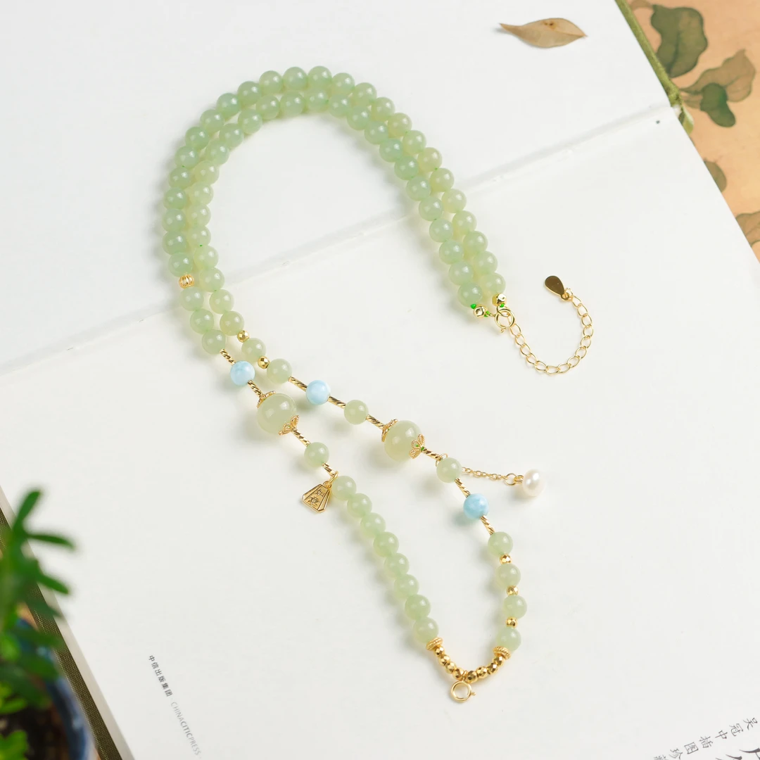 和田玉青玉圆珠称心如意百搭简约女款毛衣链