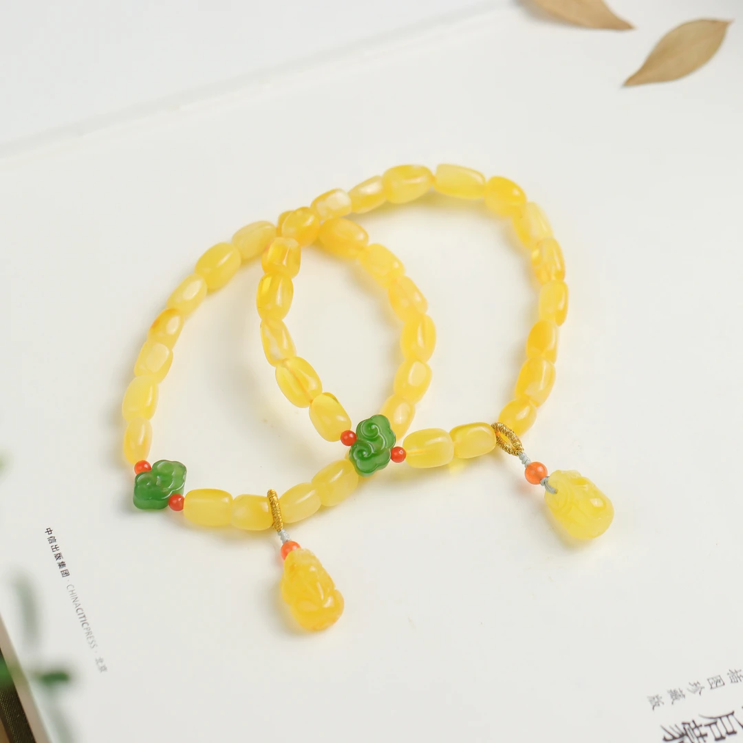 琥珀蜜蜡随型珠貔貅国潮国风女款单圈手串（多样性发货 发其一）