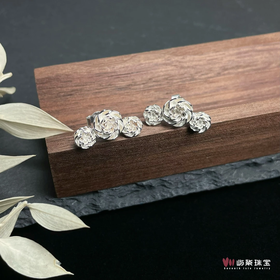 925银耳饰 【要努力】E140 伴花耳钉饰品