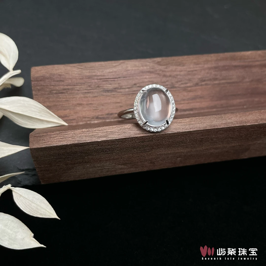 【要努力】D287 石英质玉银S925镶嵌 水沫子大蛋面戒指