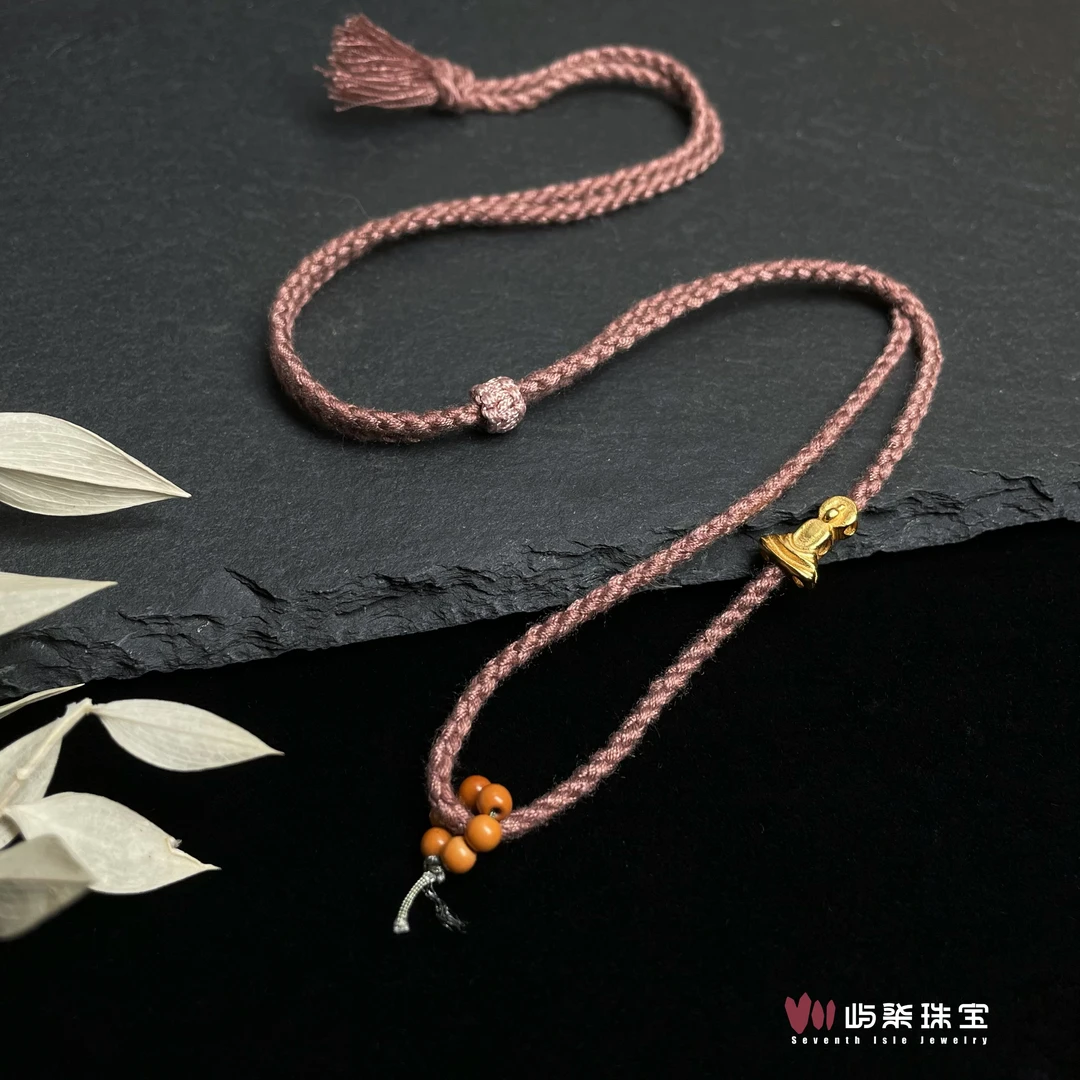 链子925银 【要努力】A456 粉绳无相佛颈饰