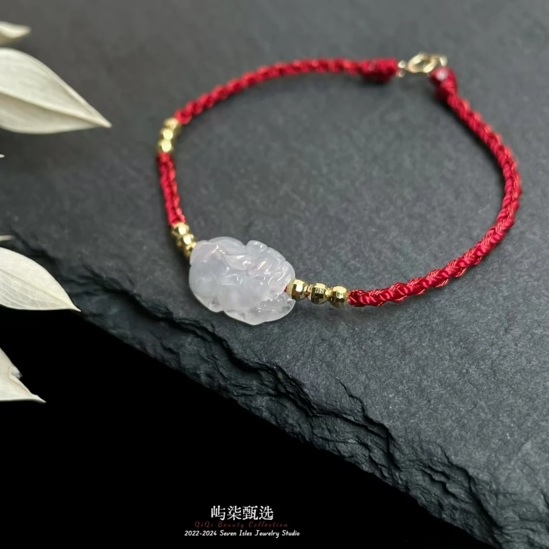 【要努力】B871 翡翠18k金镶嵌 素熙 貔貅k金手绳