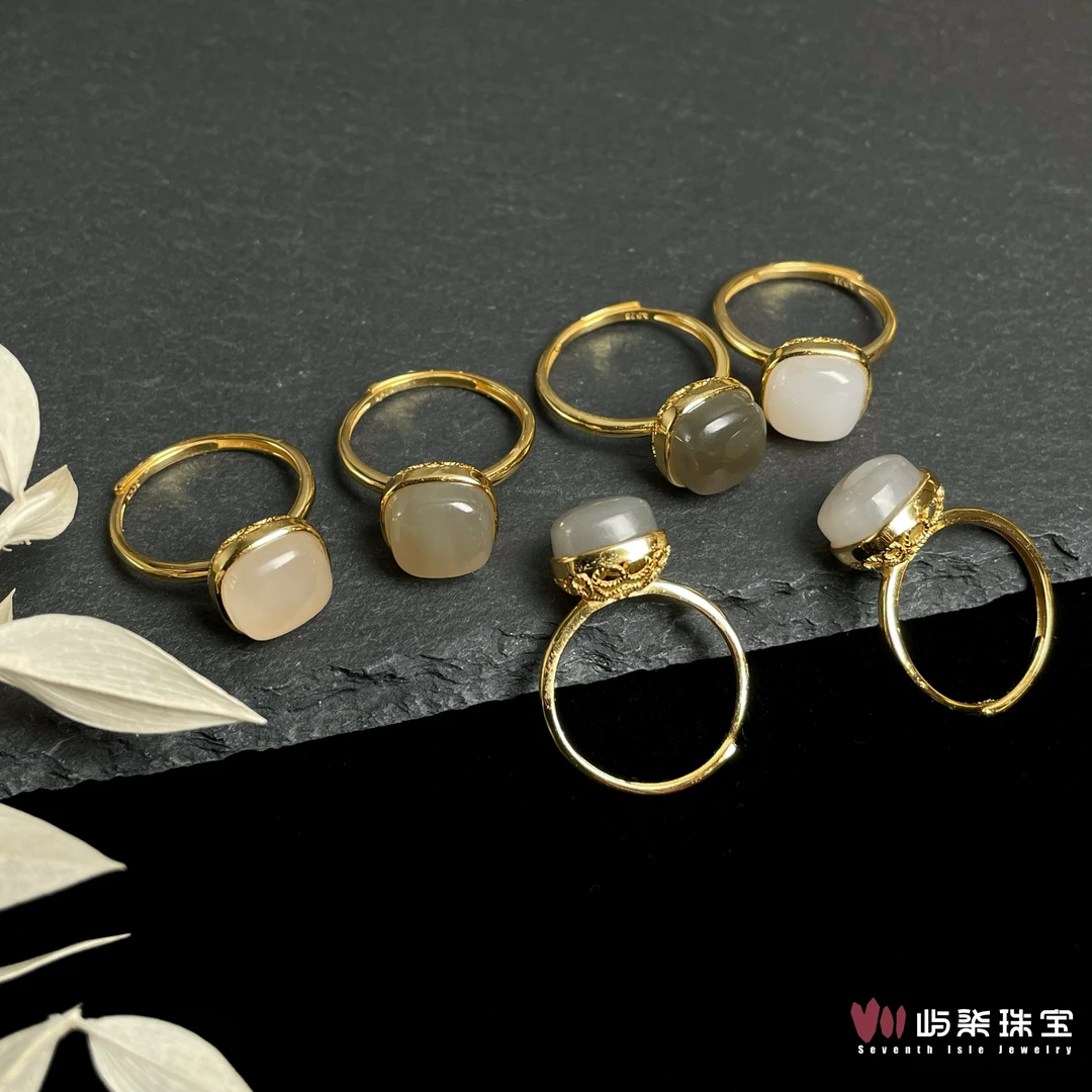 【要努力】D005 和田玉银s925鑲嵌 烟紫大方戒指多样性发一