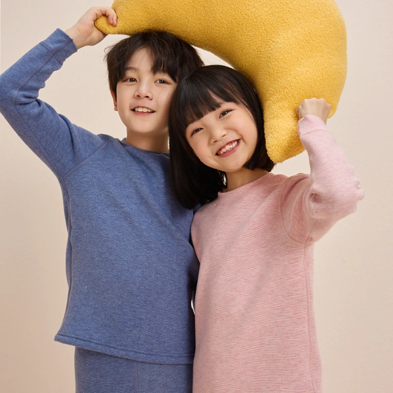 儿童德绒保暖内衣男童加绒加厚保暖上衣女童中大童打底衣服冬季