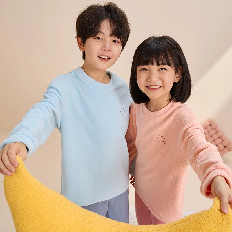 儿童家居服套装加绒加厚男童女童中大童云朵绒秋冬保暖睡衣睡裤子