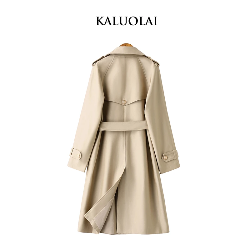 KALUOLAI/卡洛莱风衣外套女卡其色春秋新款2023老钱风中长款大衣