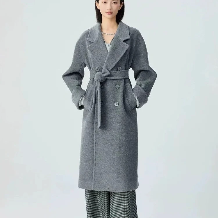 AMASS/阿玛施双排扣设计廓形质感毛料中长款大衣5400861