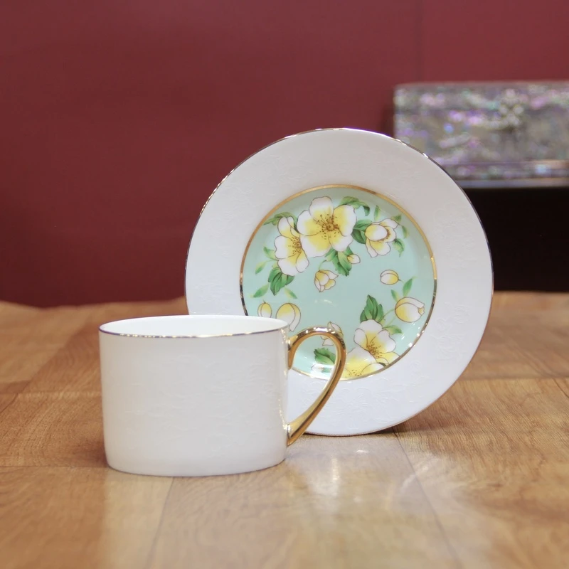 P43鸡蛋花浮雕描金WAIKIWOOD欧式家用轻奢骨瓷咖啡杯4159