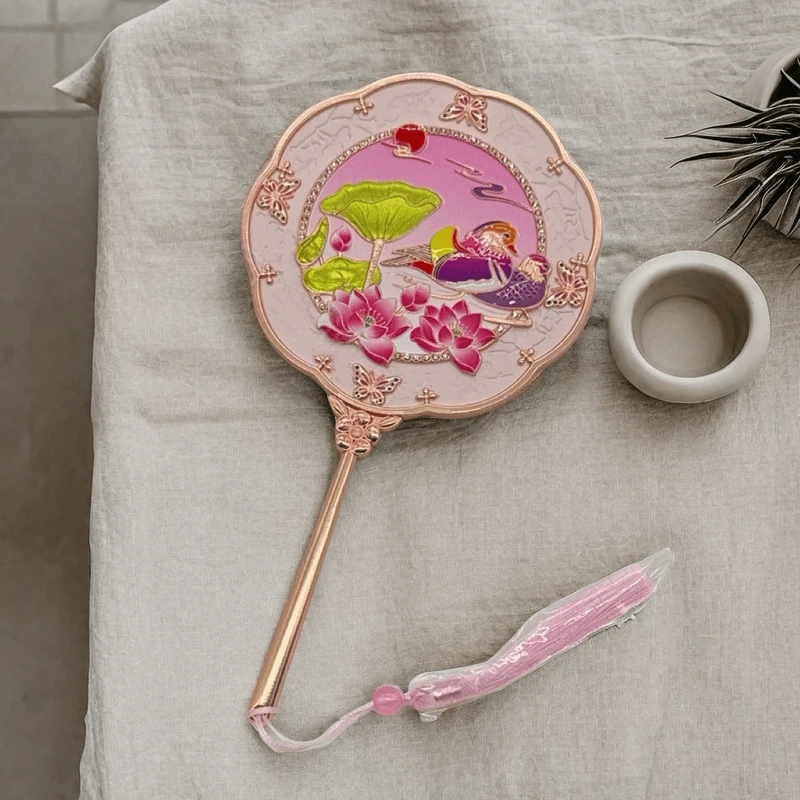 G21戏水鸳鸯复古文创国风化妆镜手持古风朱颜镜4244